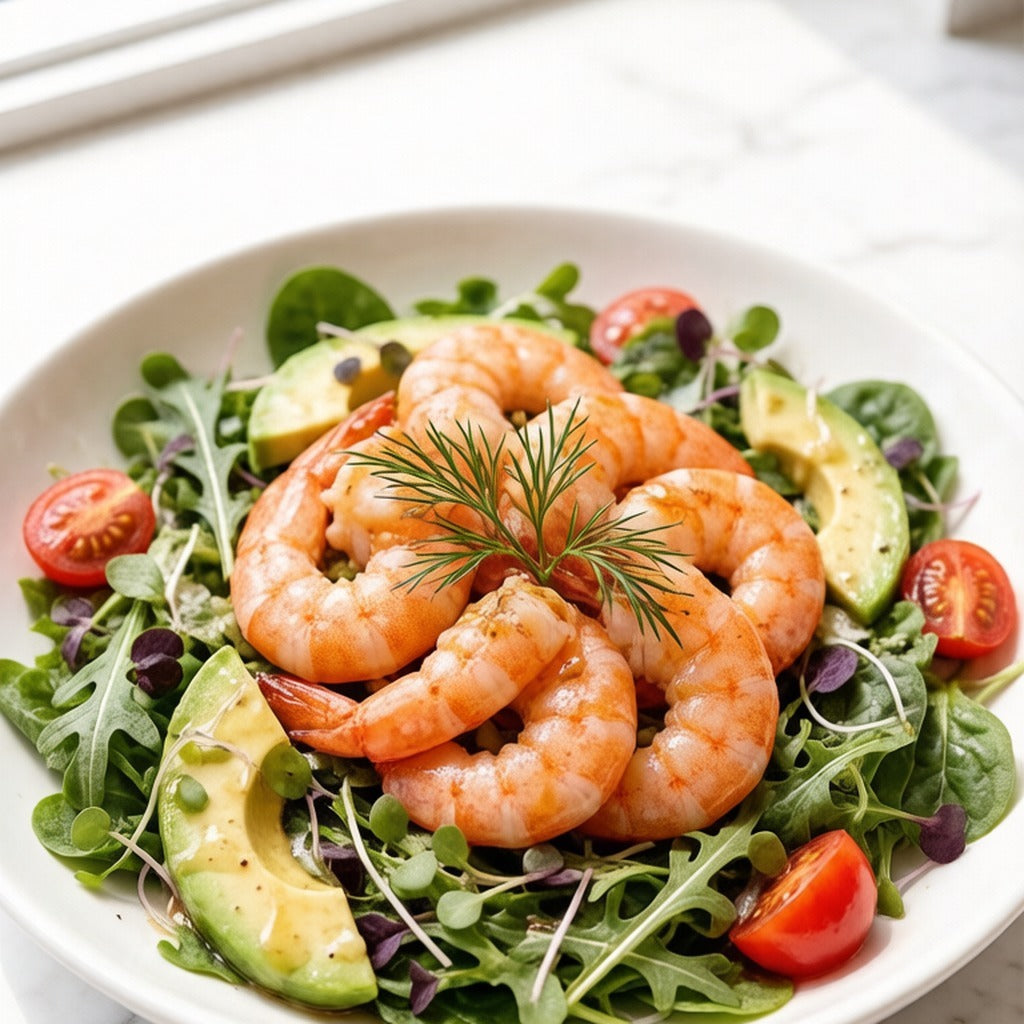 Chilled Arctic sweet shrimp on a fresh green salad